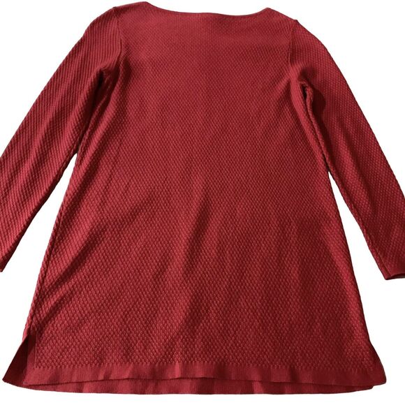 J.Jill Blouse Petite PXS Solid Red Long Length Waffle Knit Holidays Preppy Mom - Picture 12 of 13